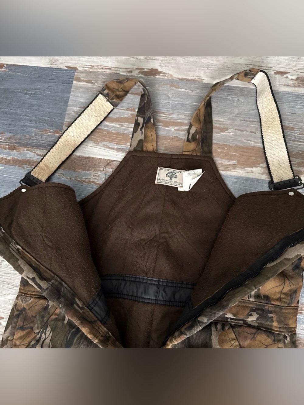 Vintage Mossy Oak Camo Overalls Mens M Fall Foilage Insulated Hunting Bibs USA - Picture 4 of 12